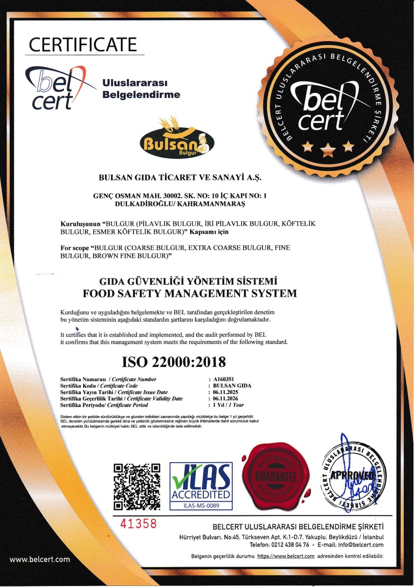 ISO 22000 Gıda Güvenliği Yönetim Sistemi Sertifikası