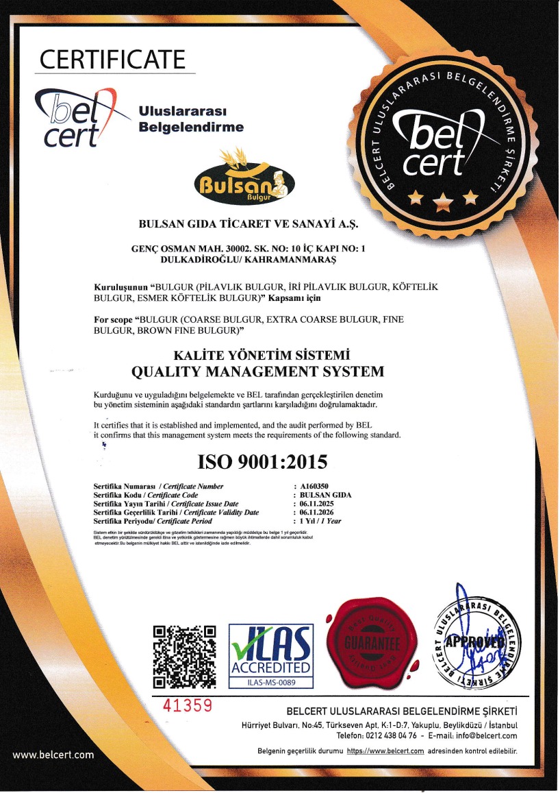 ISO 9001 Kalite Yönetim Sistemi Sertifikası